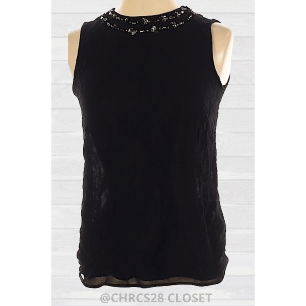 Zara Black Beaded  Sheer Sleeveless Blouse